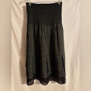 Lapis maxi reversible skirt one side with black ribbon accent waistband.